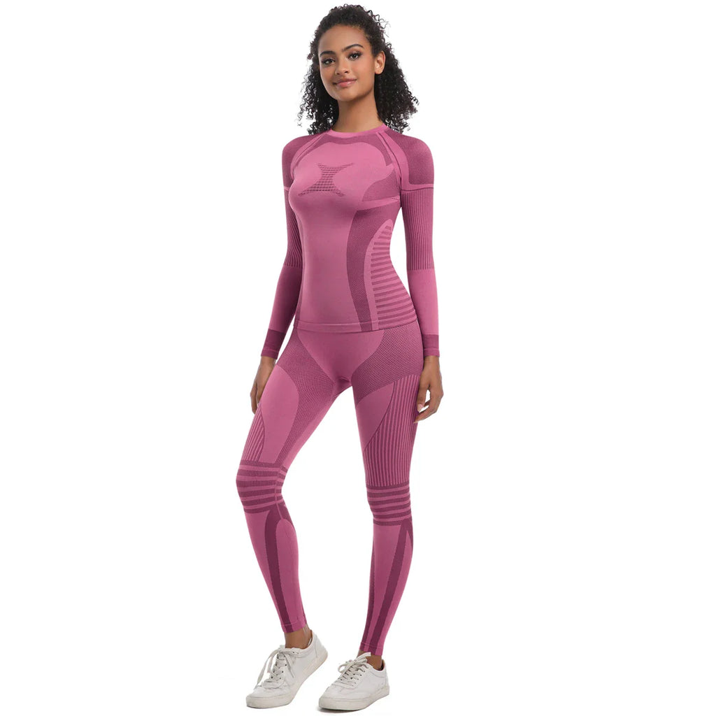 Women Thermal Skiwear Set Yoga and Fitness Workout Suit for Skiing Snowboarding Running and Exercise