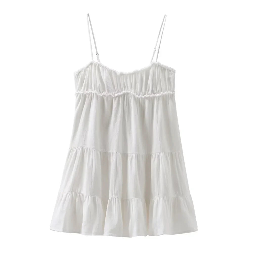 Sleeveless V Neck Midi Dress With Layered Straps Details