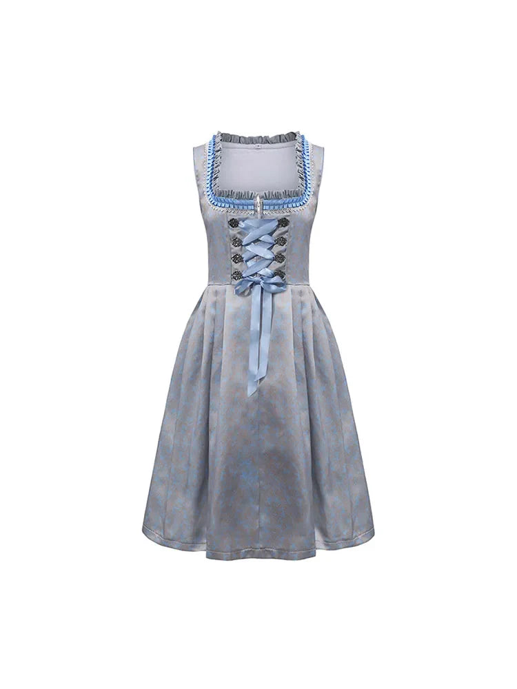 Dirndl Dress Women Midi Apron Oktoberfest Pink Blue