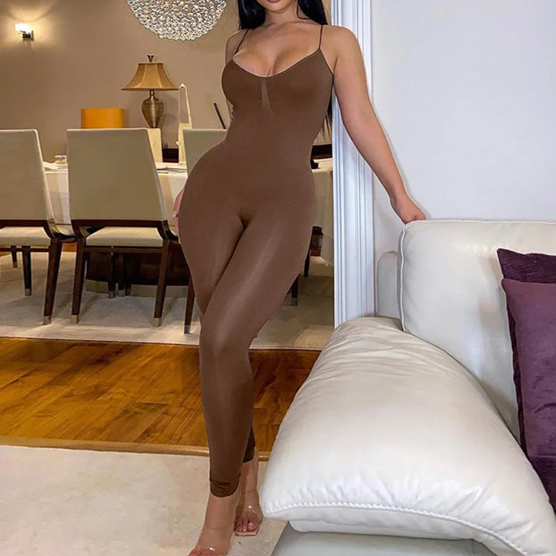 Women's Sleeveless Black Bodycon Jumpsuit Sexy Backless Slim Fit Casual Romper Streetwear Overall