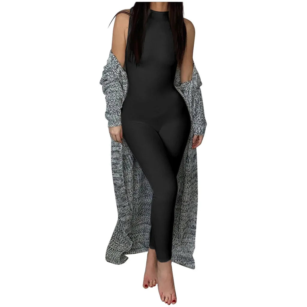 Slim Sleeveless Pencil Jumpsuit for Women Casual Fitness All Season Sporty Playsuit Activewear One Piece Clothing