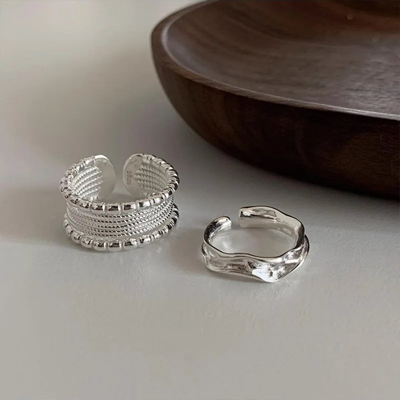 925 Sterling Silver Cross Hollow Chain Geometric Finger Ring Creative Party Jewelry Gift