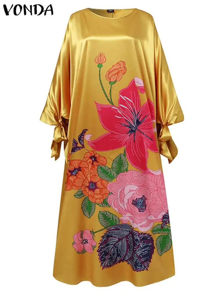 Floral Bohemian Maxi Dress Satin Silk Look Elegant Summer