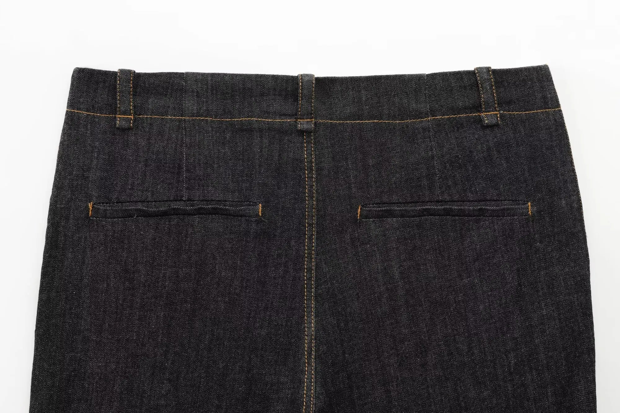 Women Black Denim Pants Set with Fitted Shirt and Patch Pockets Straight Leg Jeans Suit