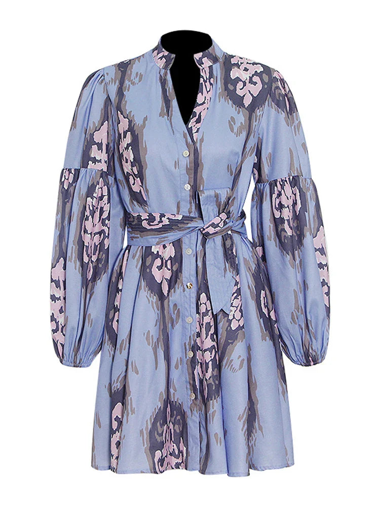 Printed Lantern Sleeve Dress For Women Summer Lightweight