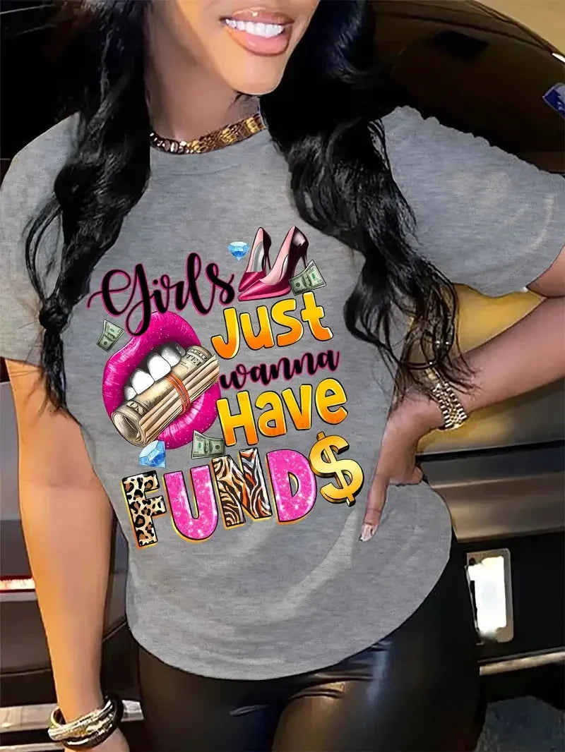 Women's Colorful Bear Print Casual Summer T-Shirt with Large Round Neck and Short Sleeves