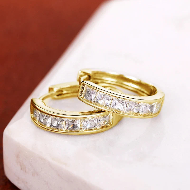 Women's Classic Hoop Earrings with Princess Square CZ Elegant Jewelry Accessories