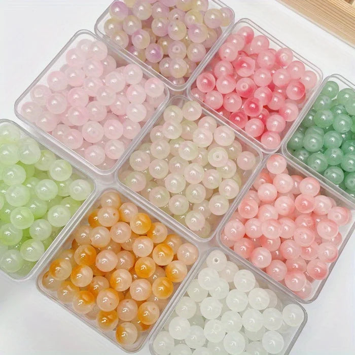 8mm Dual Color Glass Loose Beads for DIY Jewelry Making 50pcs Sweet Style Decorative Beads