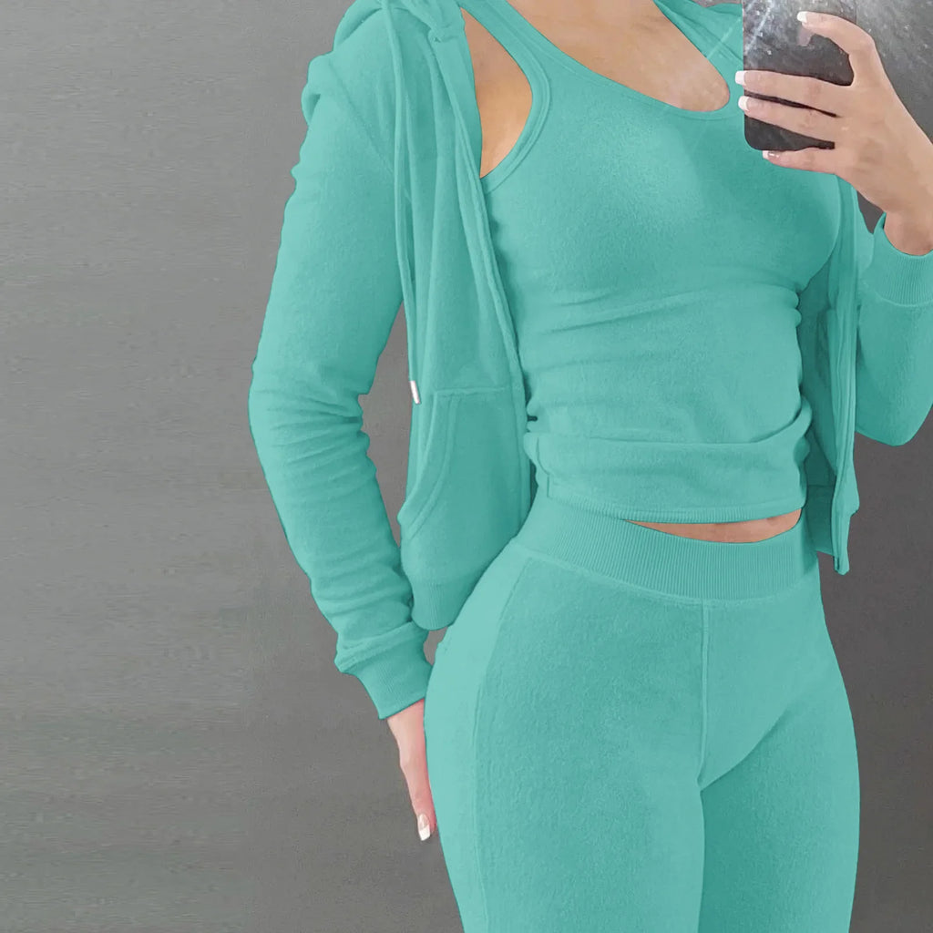 Women Thick Fleece 3 Piece Jogger Sweatsuit Set with Sweatpants, Vest and Hoodie for Fall and Winter