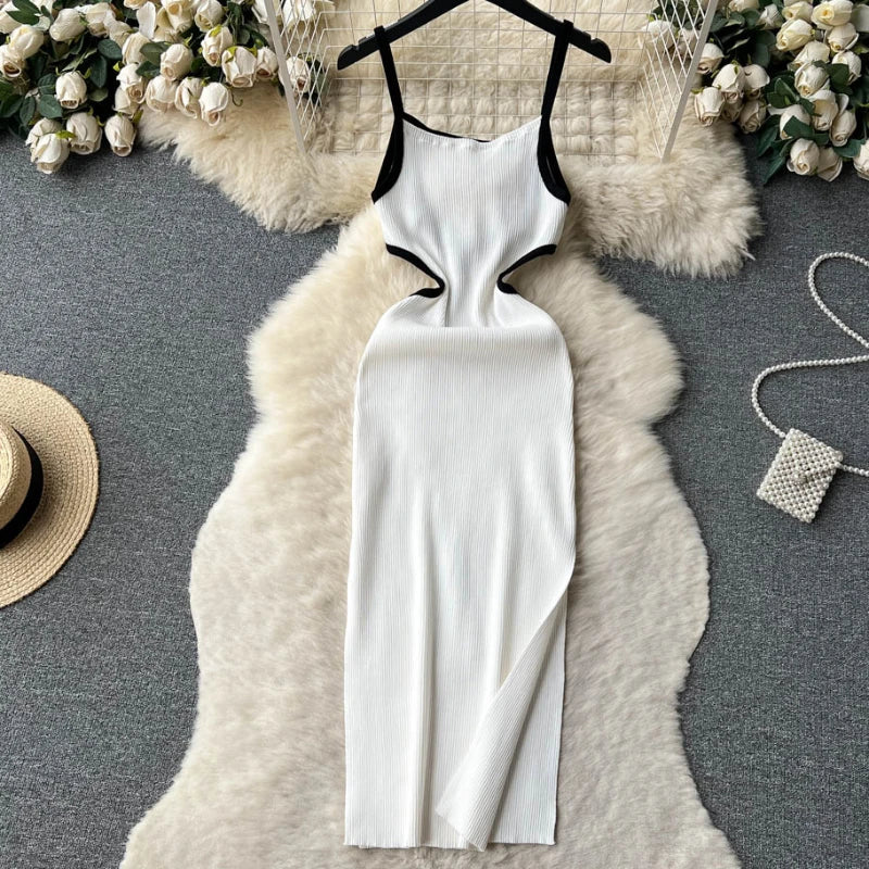 Halter Backless Knit Sundress Women Elastic Waist Bodycon