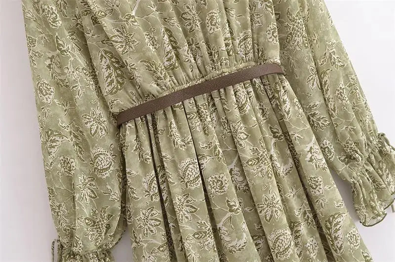 Chiffon Print V Neck Dress For Women Elegant Long Evening