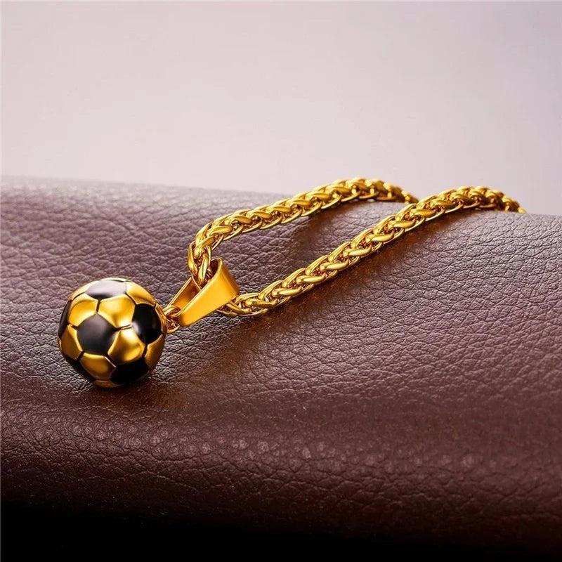 Football Necklace with Stainless Steel Chain for Men Boys Gift Pendant in Gold and Silver