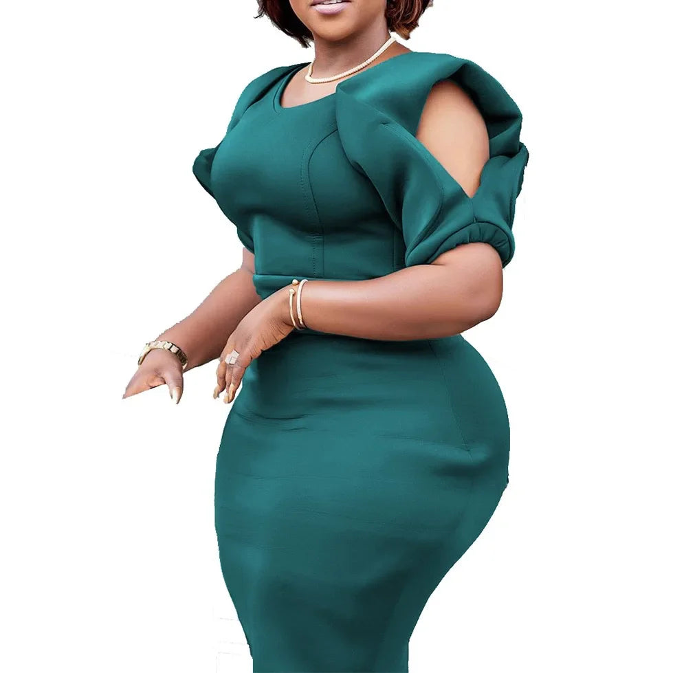 Elegant Cold Shoulder O Neck Dress For Women Mid Calf Party