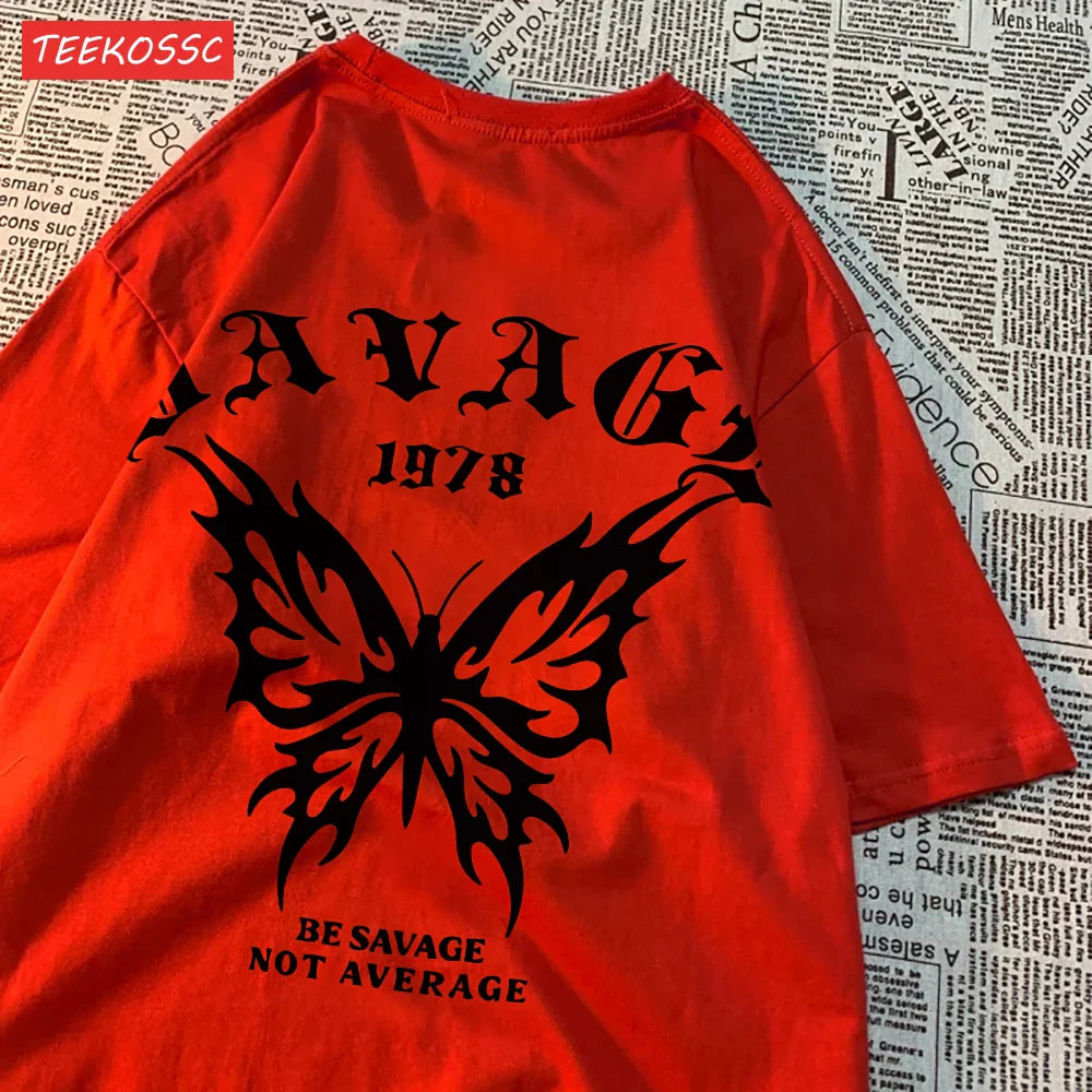 Casual Cotton Summer T-Shirts for Women with Butterfly Print and Oversized Fit in Various Colors