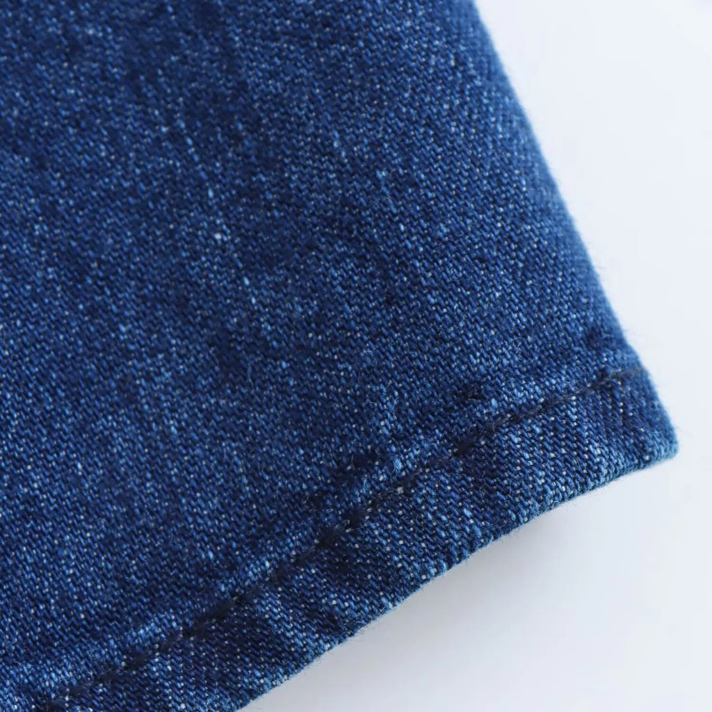 Strapless Denim Dress With Fitted Bodice And Pleated Skirt