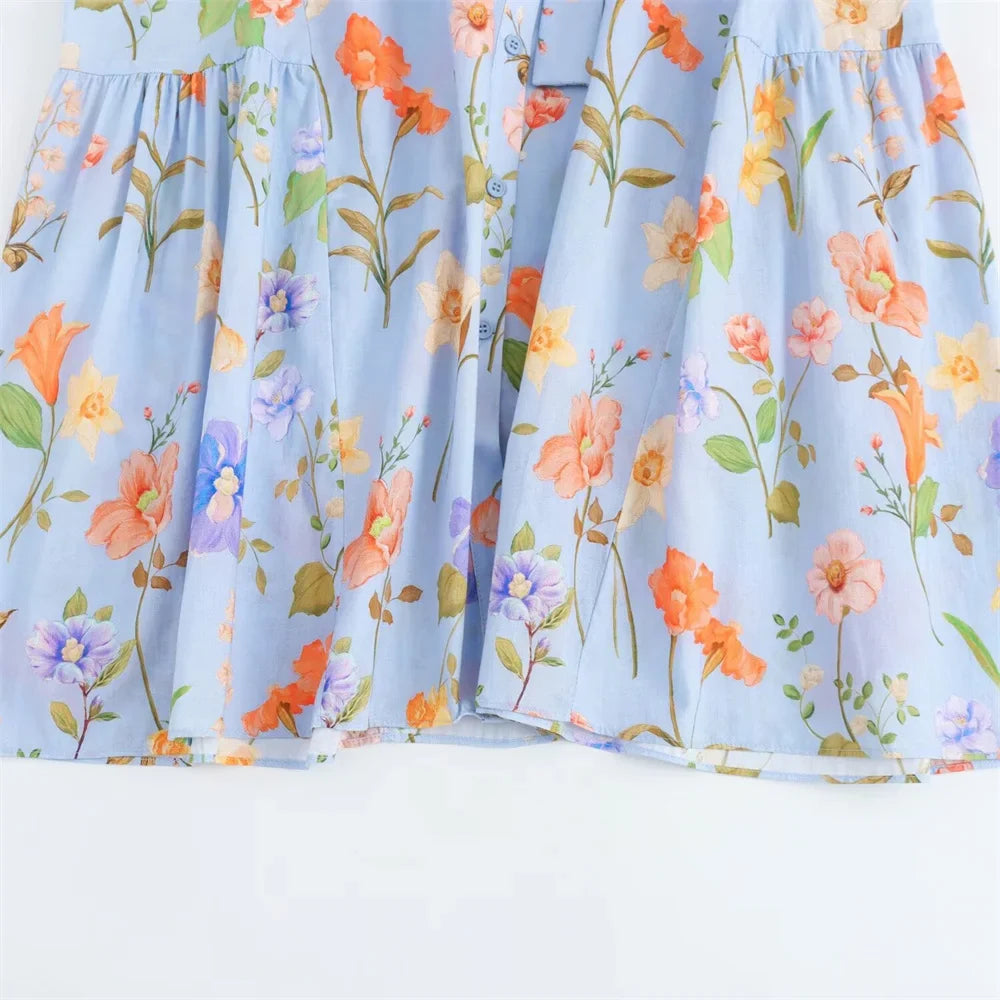 Floral Print Belted Maxi Dress for Women Round Neck