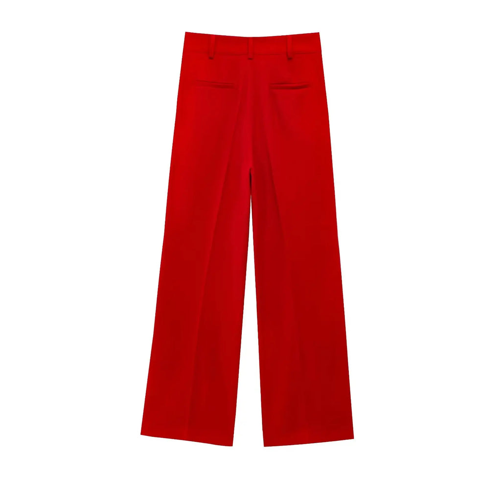 Fashionable Red Vest and Flared Pants Suit for Women with Belt, Versatile and Simple Temperament Outfits