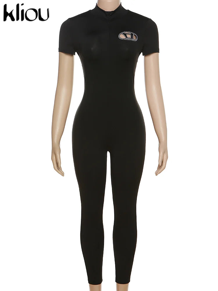 Women's Autumn Ankle-Length Slim-Fit Milk Silk Jumpsuit with Front Zipper Casual One-Piece Overall for Junior Girls