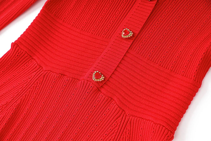 Knitted Long Sleeve V Neck Button Party Dress for Autumn