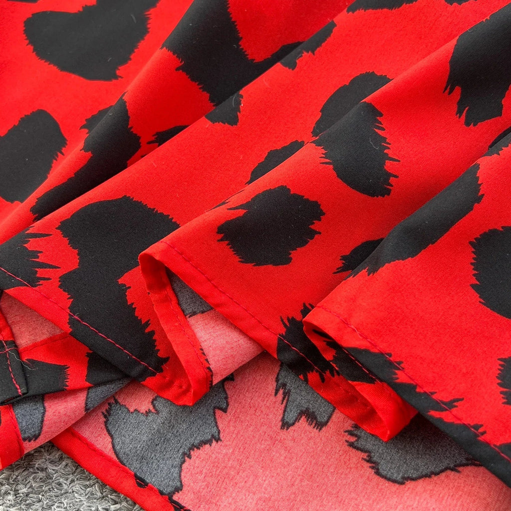 Ruched V Neck Office Dress Long Sleeve For Women Red