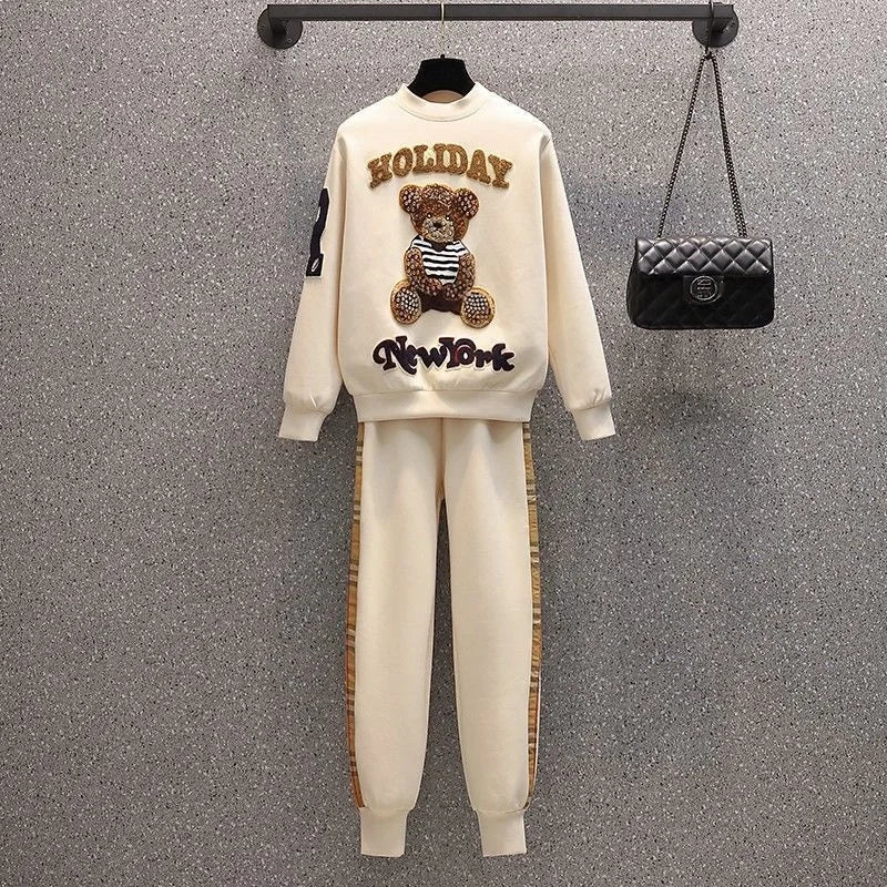 Women's Casual Plush Sweater and Pants Two Piece Set for Spring and Autumn