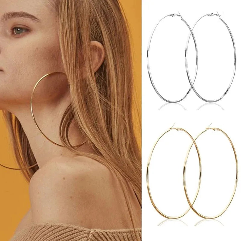 30-100mm Small Big Circle Hoop Earrings for Women and Men in Stainless Steel Fashion Jewelry
