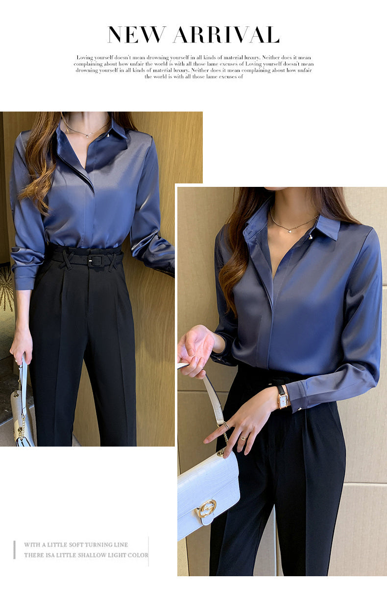 Elegant Satin Women Blouse Long Sleeve Shirt Autumn Fashion Tops for Ladies Office and Casual Wear