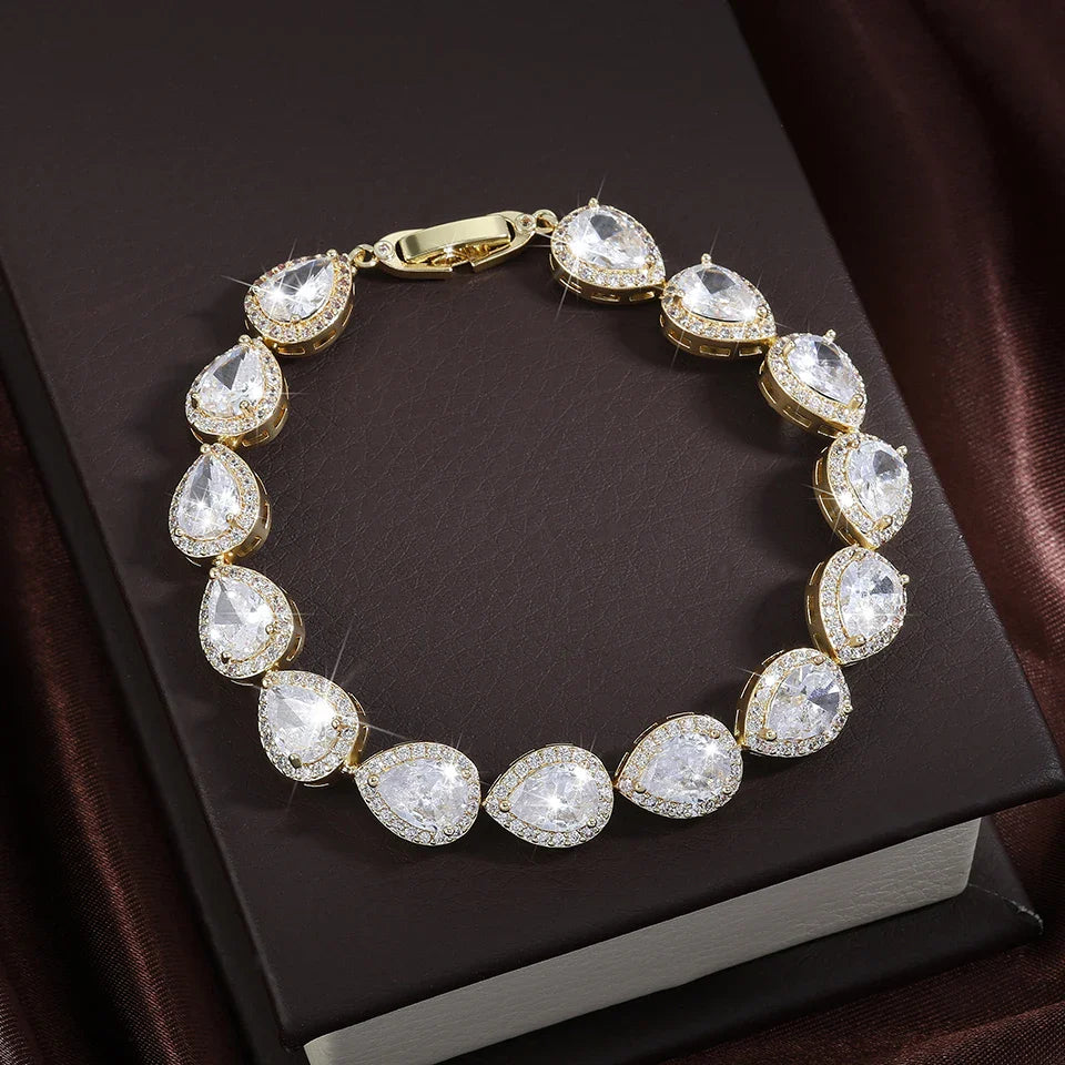 Geometric Water Drop CZ Bracelet for Women - Elegant Zircon Jewelry for Weddings and Parties