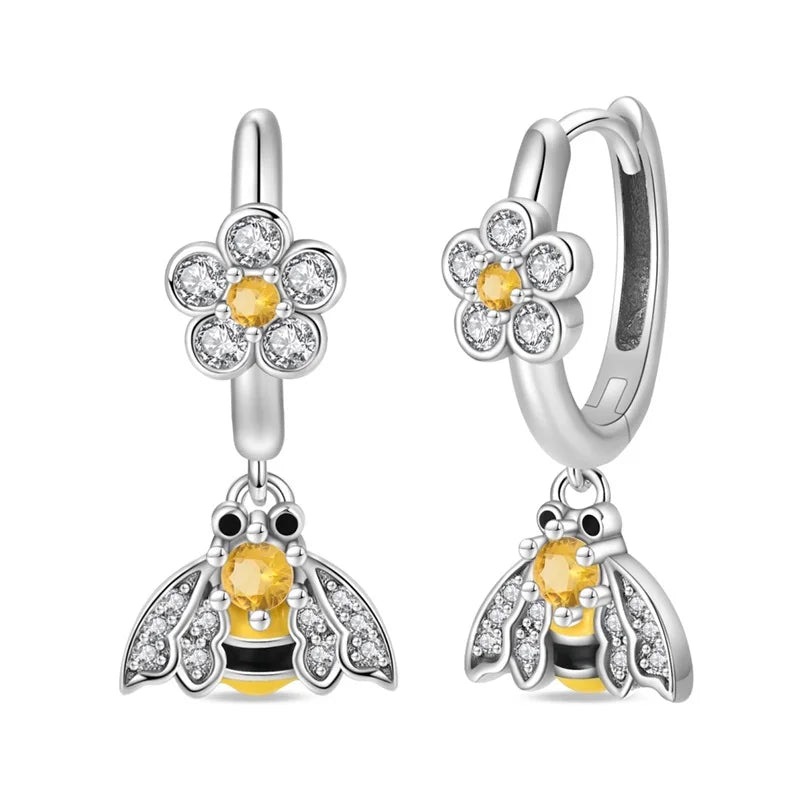 Colorful Butterfly Bee Ladybug Rainbow Flower Earrings in 925 Sterling Silver for Women Fashion Jewelry Gifts