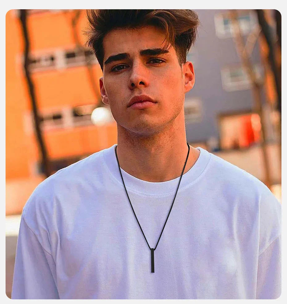 5mm Stainless Steel Pillar Necklace for Men and Women, Minimalist 3D Bar Pendant Unisex Neck Collar