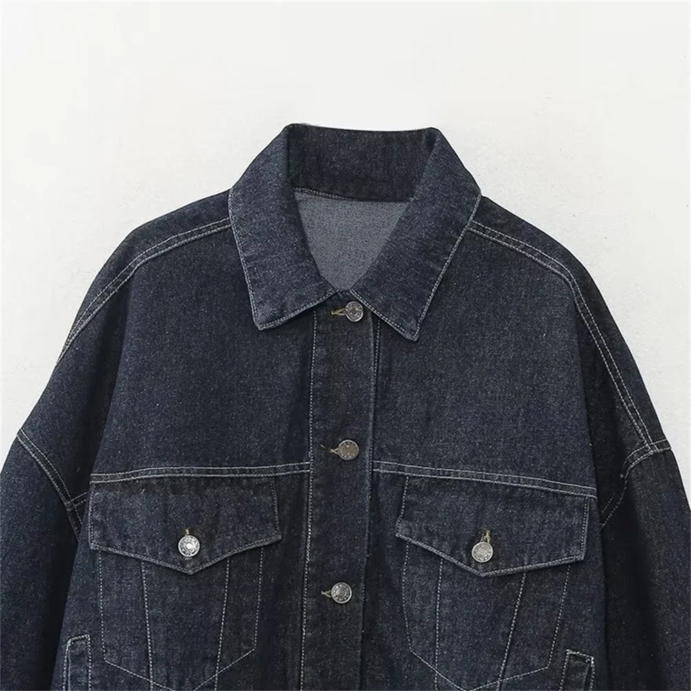 Women's Denim Jacket and Wide Leg Pants Set Stylish Spring Outfit