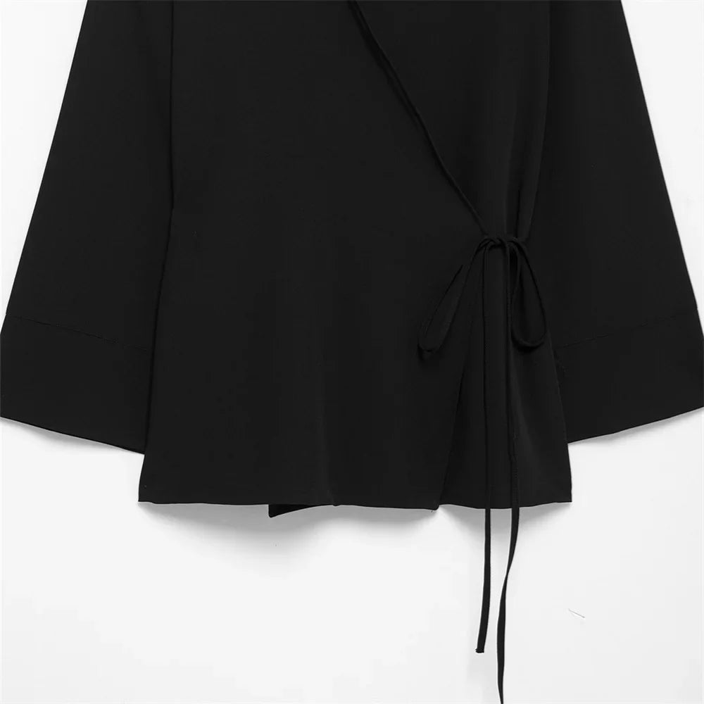 Women's Casual Double Breasted Kimono Style Suit Jacket and Straight Leg Pants Set for Spring Fashion