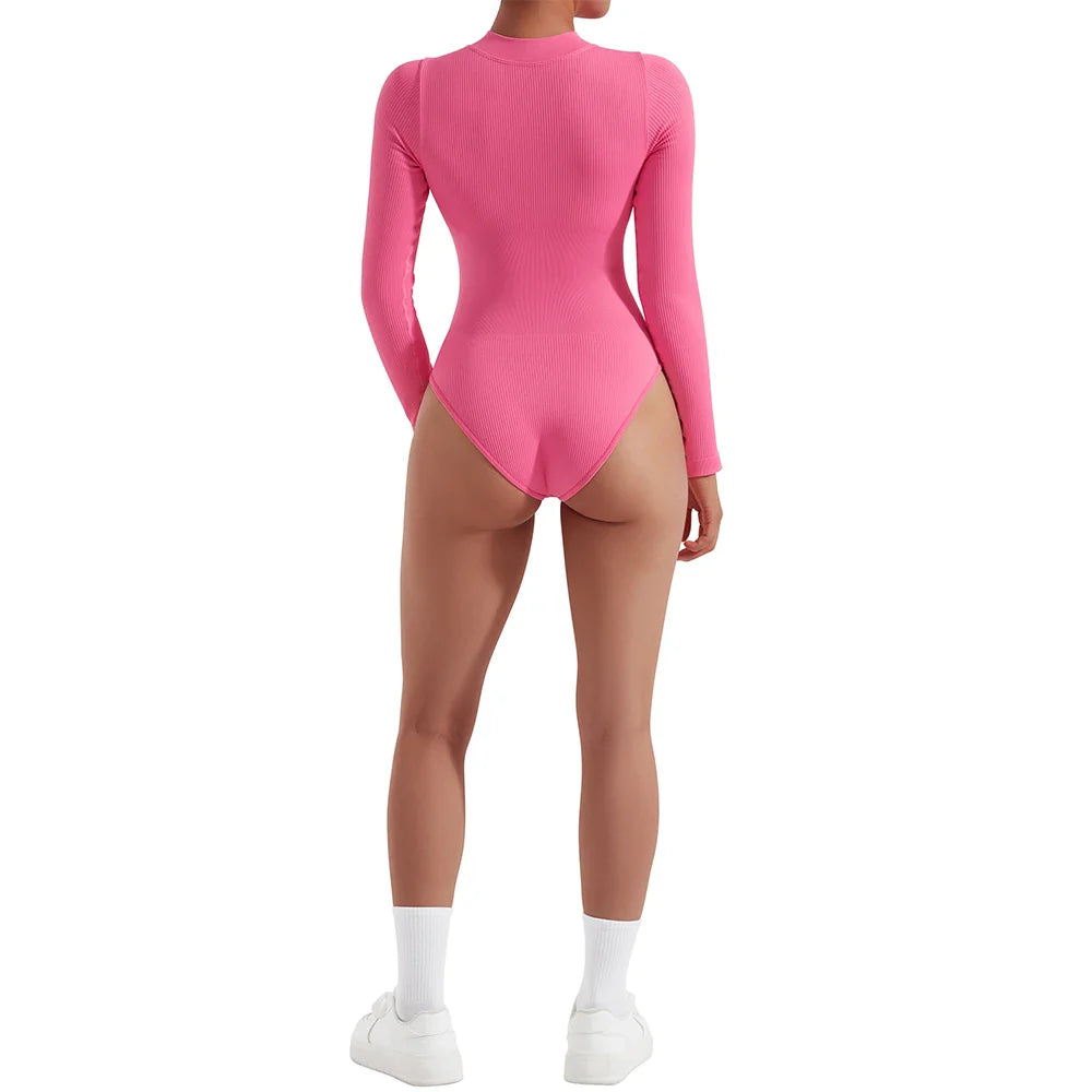 Bodycon Long Sleeve Jumpsuit for Women Zipper Romper Playsuit Fashion Streetwear Autumn Winter Slim Fit Bodysuit