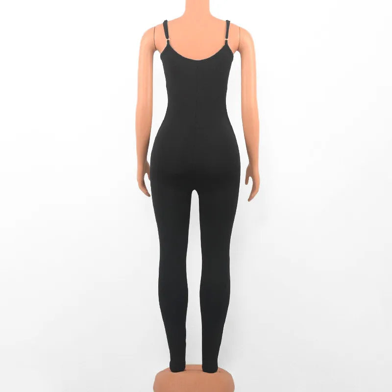 Women's Sleeveless Black Bodycon Jumpsuit Sexy Backless Slim Fit Casual Romper Streetwear Overall
