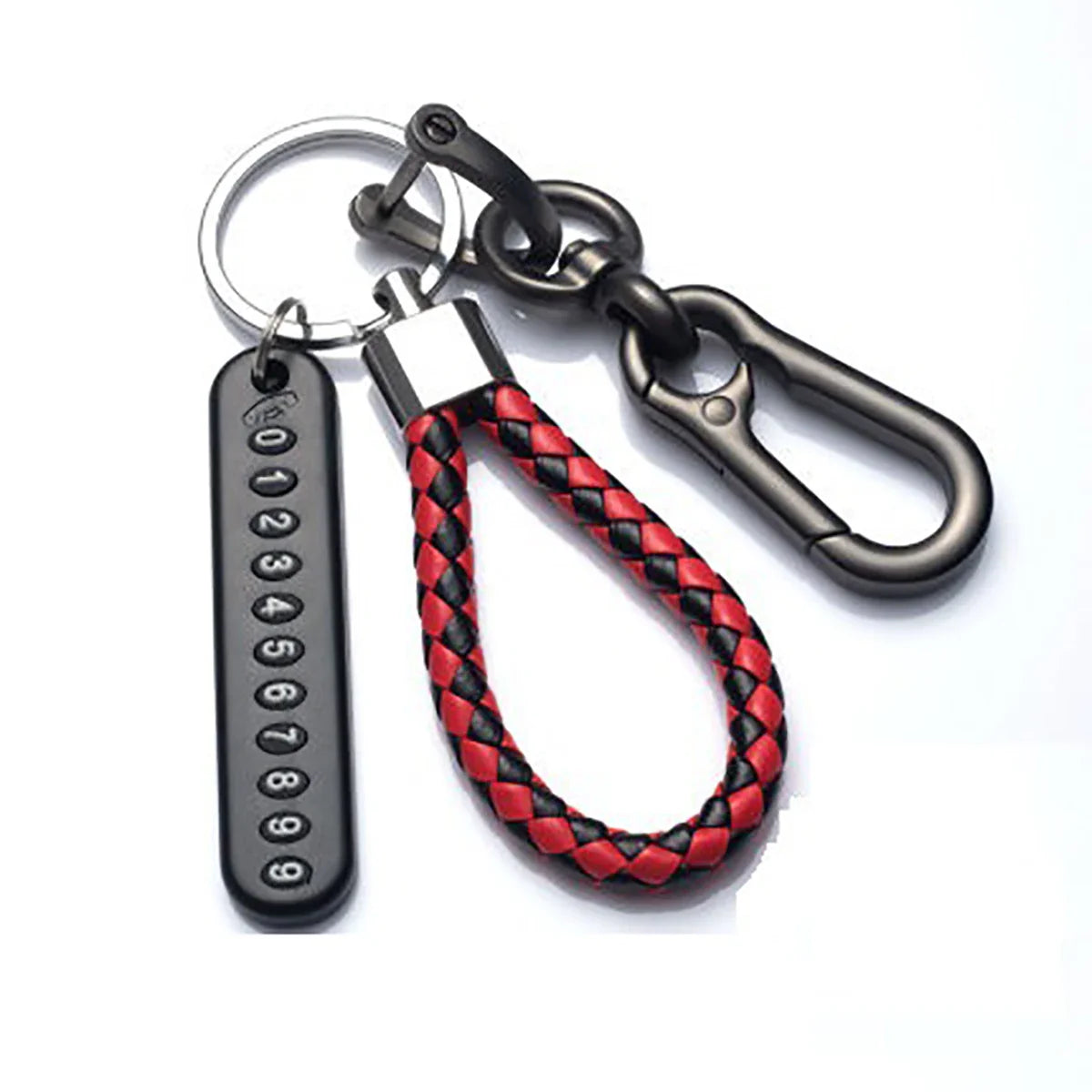 Trendy DIY Mobile Phone Number Plate Keychain for Men with Woven Leather Rope and Anti-Lost Design