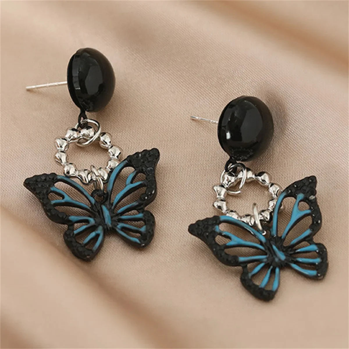 Vintage Punk Black Flower Drop Earrings for Women Gothic Butterfly Heart Wings Jewelry