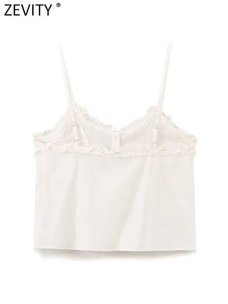 Women's Sexy Lace Floral Embroidery Short Blouse Chic Single Breasted Sling Vest Top