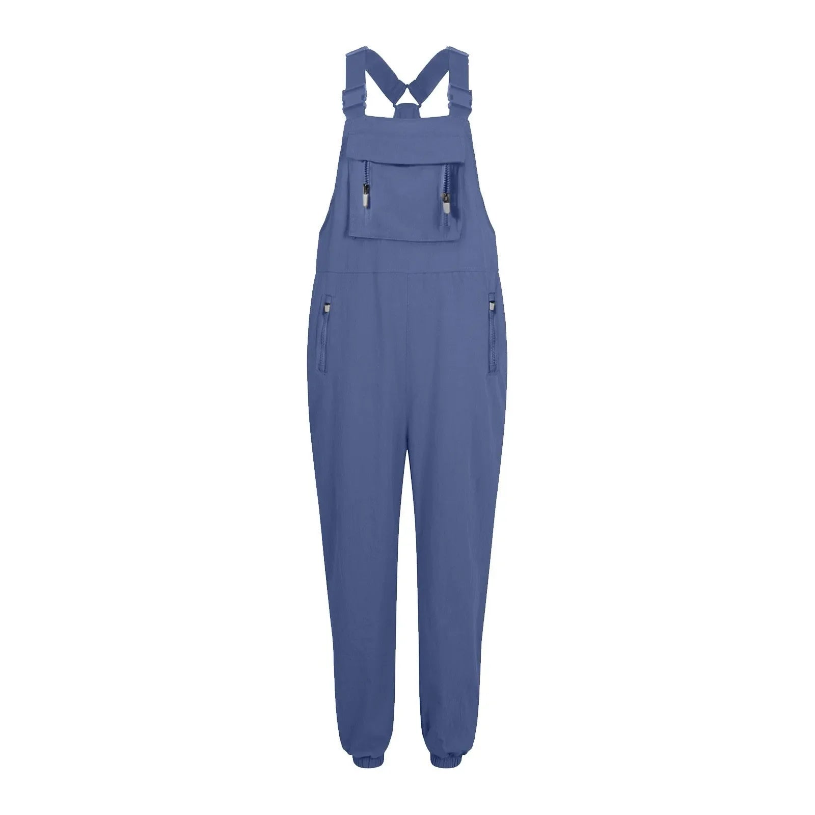 Women's Summer Casual Loose Wide Leg Jumpsuit with Adjustable Straps Pockets and Retro Button Detail Solid Color Sleeveless Overalls