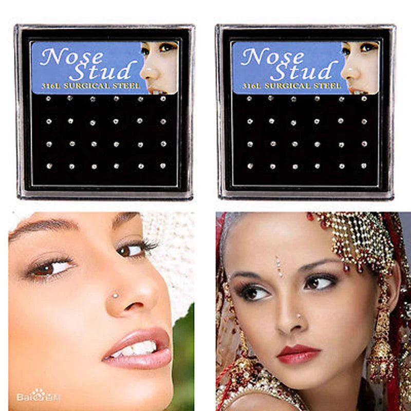24pcs Colorful Rhinestone Nose Rings and Studs for Women with Stainless Surgical Steel Nose Piercing Jewelry