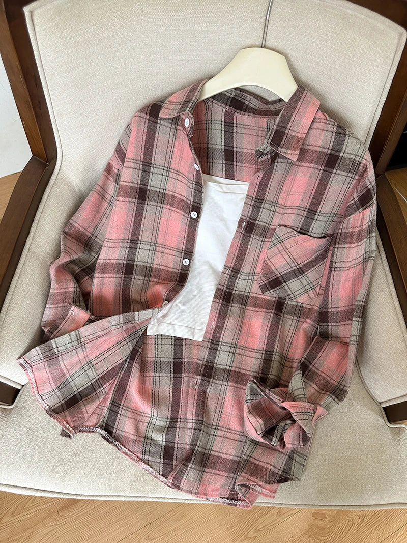 Red Plaid Button Down Shirt for Women and Teens Long Sleeve Collared Checkered Shirt Jacket Casual Fall Winter Christmas Outfit