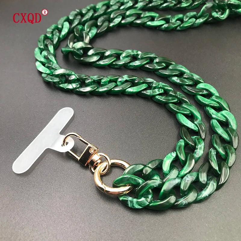 120cm Colorful Acrylic Phone Lanyard Neck Strap Anti-Lost Mobile Chain Accessories