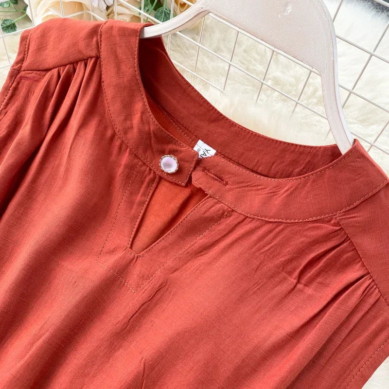 Sleeveless Summer Dress Solid Colors Green Blue Yellow Casual