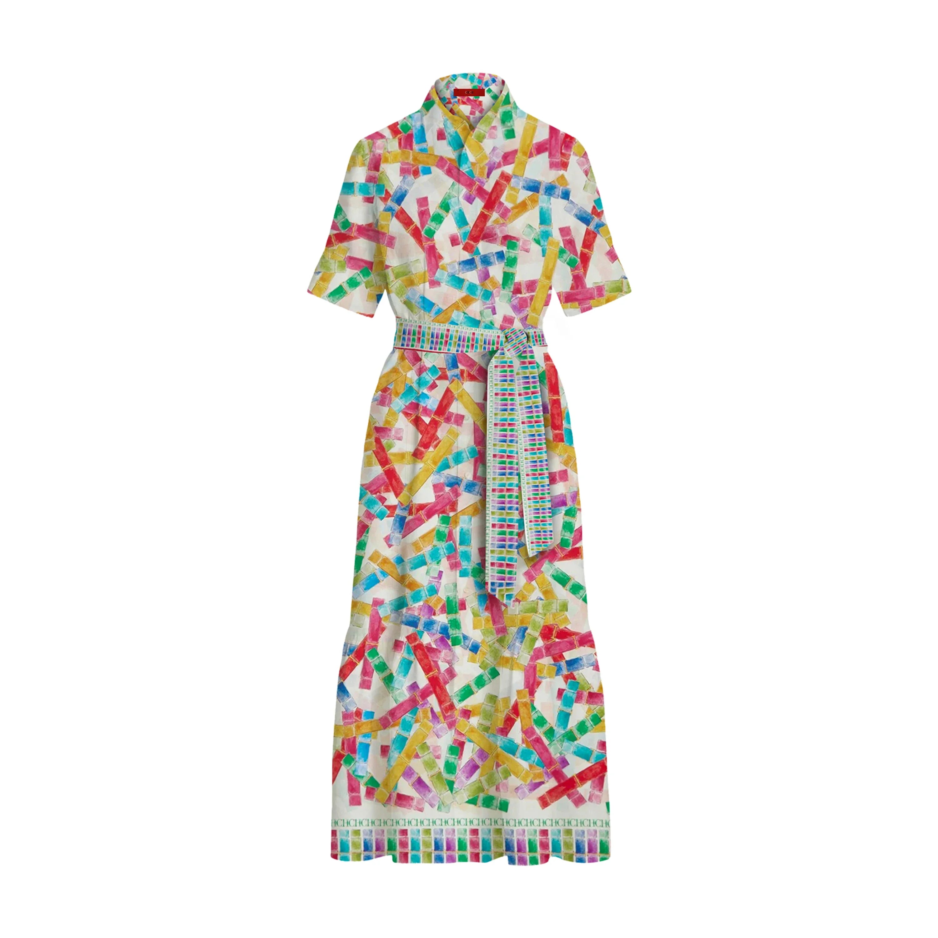 Summer Printed Shirt Dress For Women With Lapel Half Sleeve