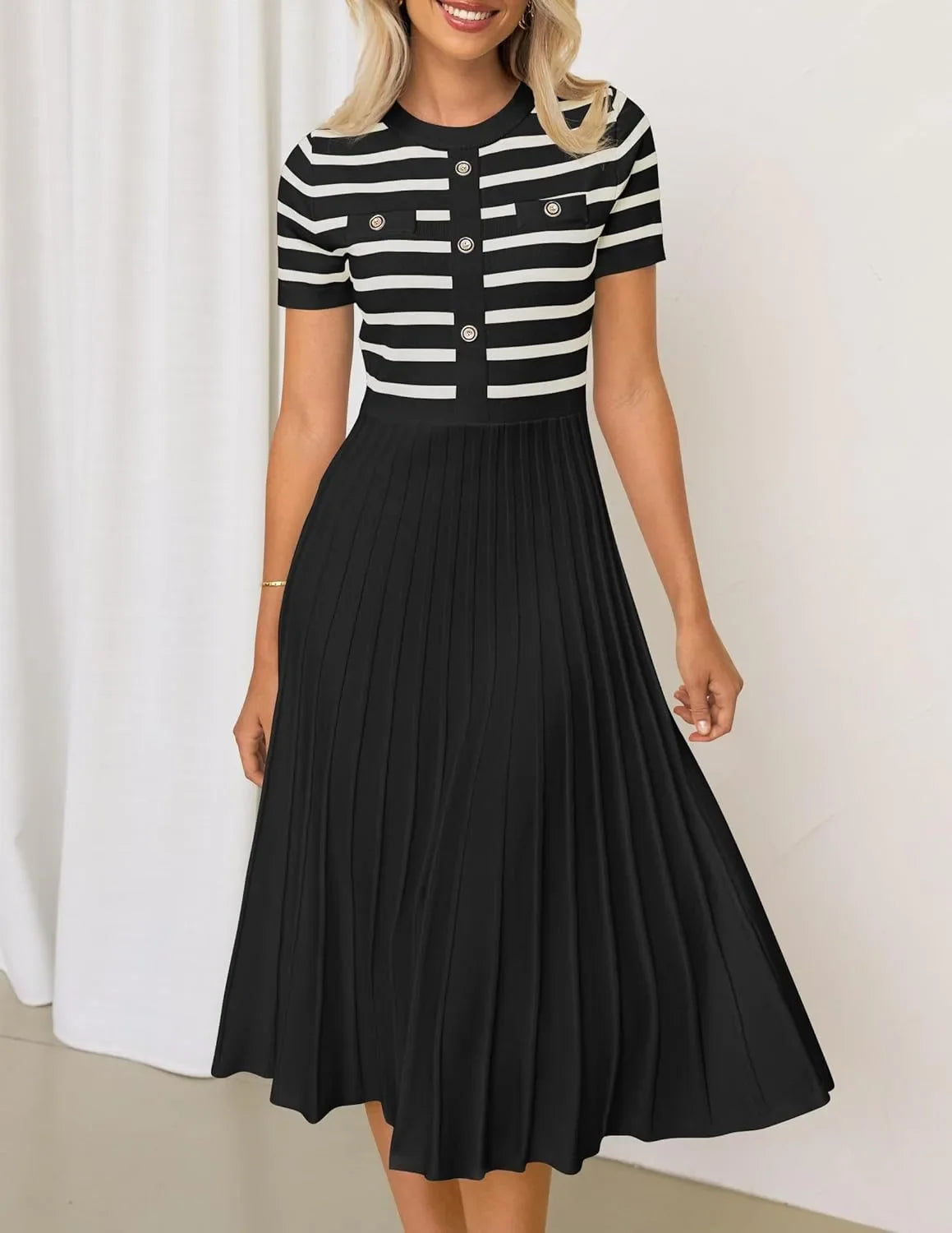 Ice Silk Knitted Striped Summer Dress For Women Loose Fit