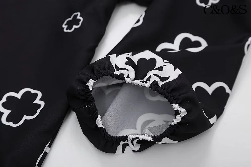 Floral Print Long Sleeve Shirt and High Waisted Trousers Fashion Set