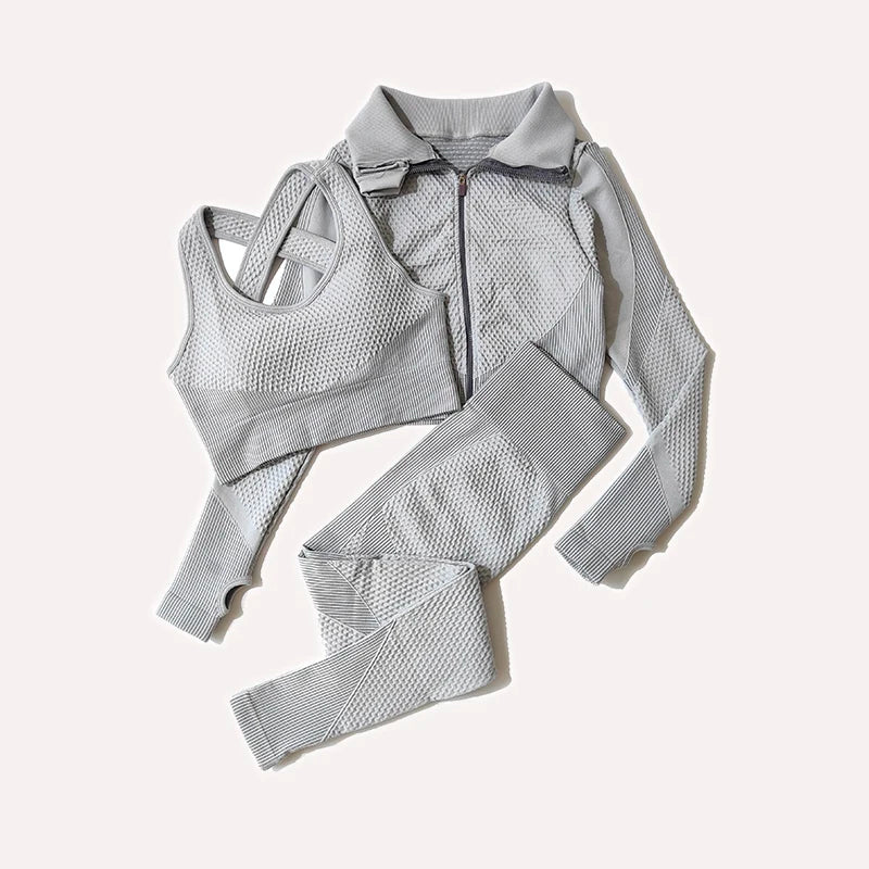 Seamless Women Yoga Suit with High Waist Leggings and Long Sleeve Crop Top Fitness Set