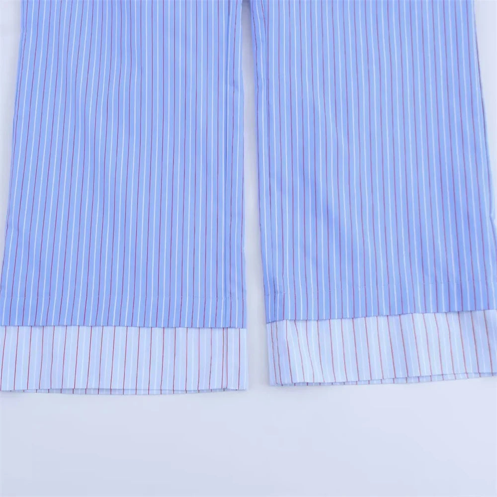 Women's Casual Striped Loose Shirt and Pants Set for Spring and Summer Fashion
