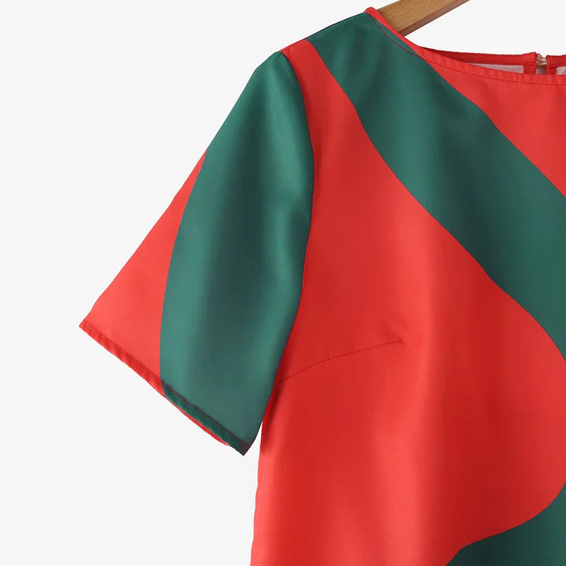 Women Colorful Printed Sundress Round Neck Short Sleeves