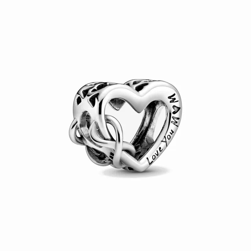 925 Sterling Silver Family Tree Heart Pendant Beads for DIY Bracelets