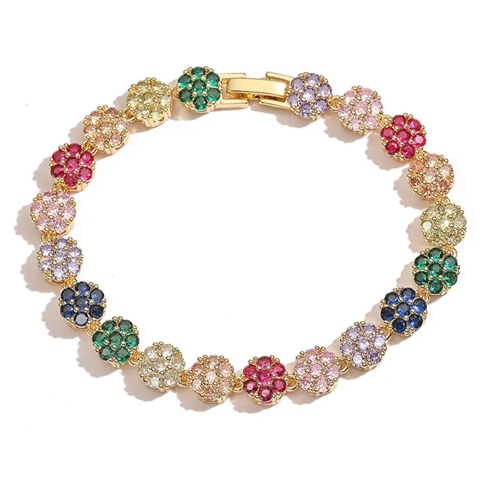 Rainbow Colorful Clover Zircon Bracelet Charming Crystal Jewelry Gift